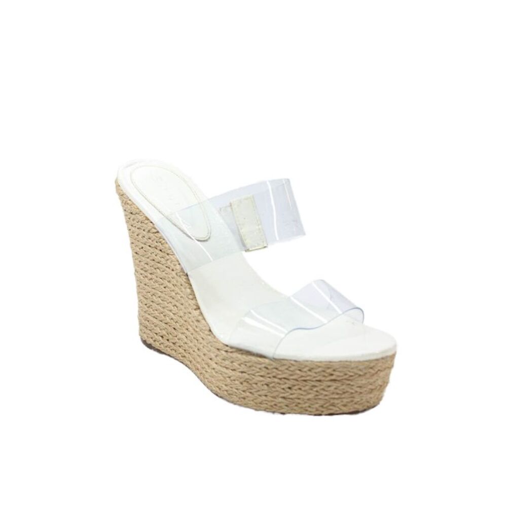 Schutz Womens Espadrille High Heels Wedge Platform Shoes Clear White Size 8.5B
